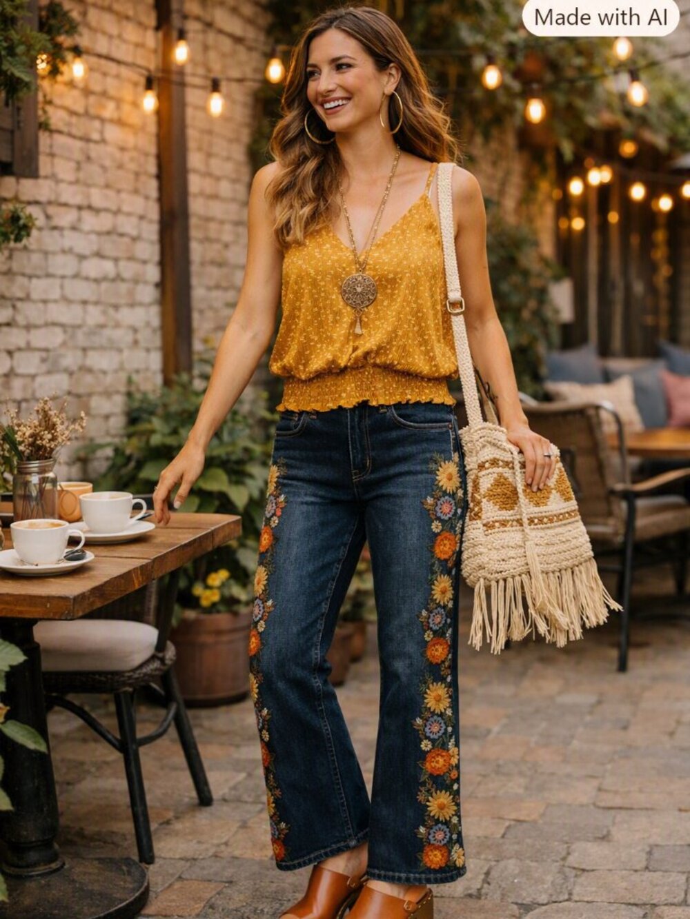 Ashley Mason Dark Wash Jeans with Floral Embroidery